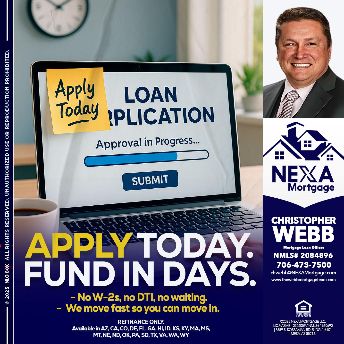 APPLY TODAY - Christopher Webb -Mortgage Loan Officer