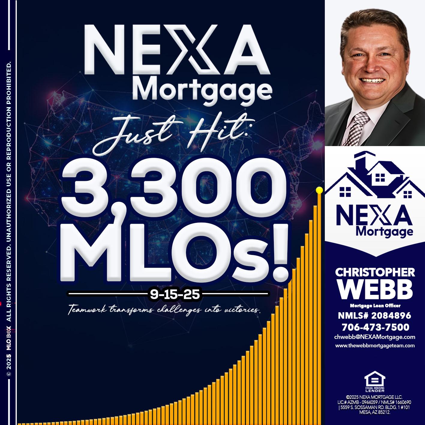 NEXA JUST HIT 3300 MLOS - Christopher Webb -Mortgage Loan Officer