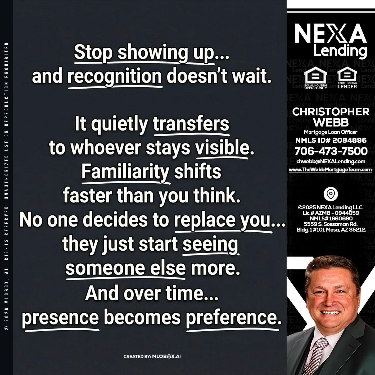 STOP SHOWING - Christopher Webb -Mortgage Loan Officer