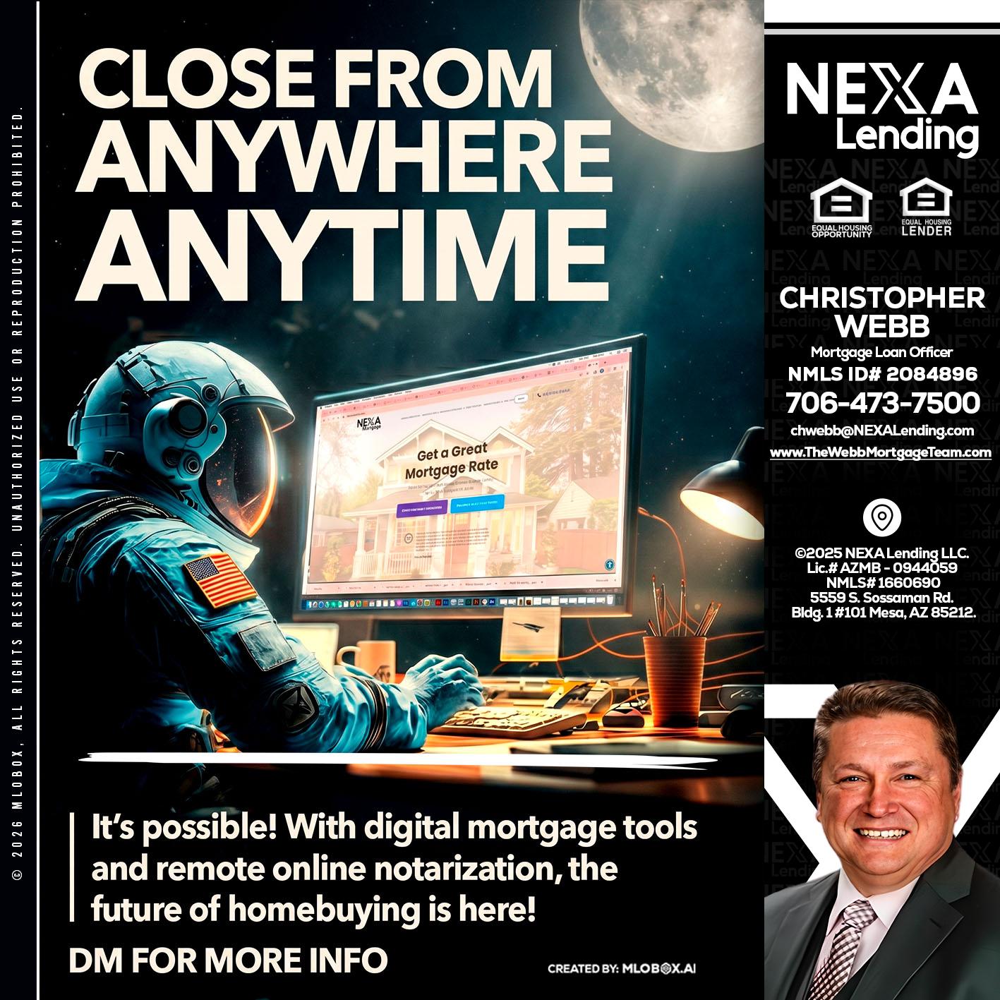 CLOSE FROM - Christopher Webb -Mortgage Loan Officer