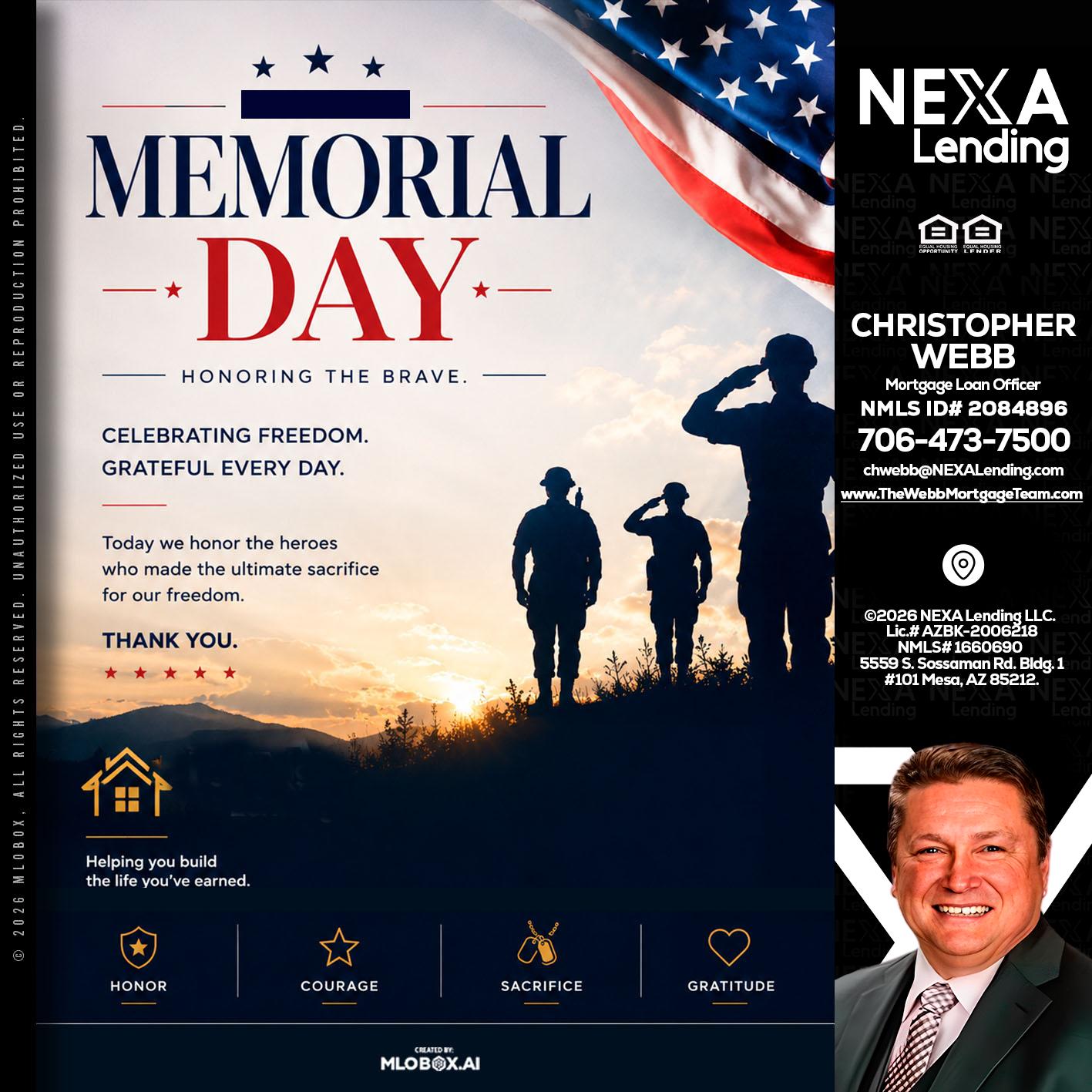 MEMORIAL DAY - Christopher Webb -Mortgage Loan Officer