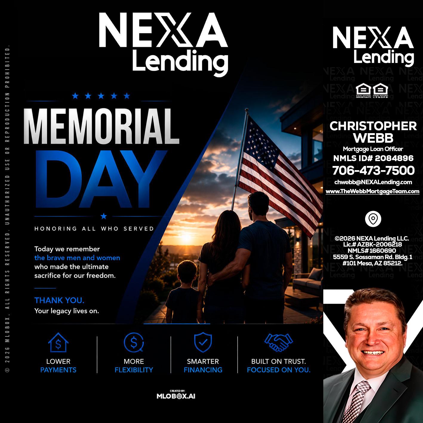 MEMORIAL DAY - Christopher Webb -Mortgage Loan Officer